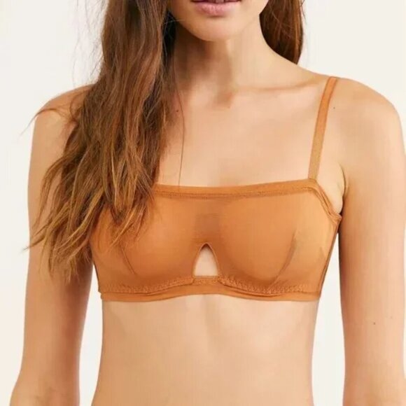 Free People Other - NWT $78 HAH Wired Mesh Bra Sz 30-38A Brown Sugar Nude Sheer Unlined Neutral